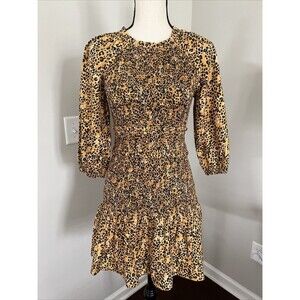 Saylor Smocked Animal Print Dress XS